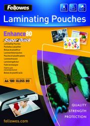 Fellowes SuperQuick A4 Glossy 80 Micron Laminating Pouch (Superquick Lam Pouch 80MIC A4 100pk)