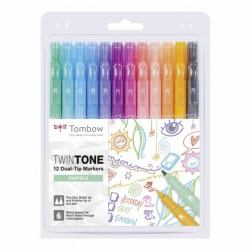 Tombow TwinTone Pastels marker 12 pc[s] Fine/Bullet tip Black, Blue, Brown, Cyan, Green, Orange, Pink, Red, Violet, Yellow (Tombow TwinTone Pastels speedmarker 12)