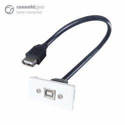 CONNEkT Gear 0.2m AV Snap-In USB 2 Type B Module 25 x 50mm - Socket to Socket - White (0.2M AV SNAP-IN USB2-B 25X50 - WHITE)