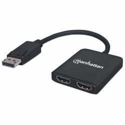 Manhattan DisplayPort 1.2 to 2-Port HDMI Splitter Hub with MST, 4K@30Hz, USB-A Powered, Video Wall Function, HDCP 2.2, Black, MST = Multi-Stream Transport, 3 Year Warranty (DISPLAYPORT/HDMI SPLITTE...