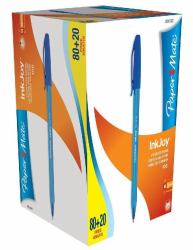 Papermate Inkjoy 100 Blue Stick ballpoint pen Medium 100 pc[s] (Paper Mate S0977420 Inkjoy 100 Capped Medium Tip Blue, Box of 100)