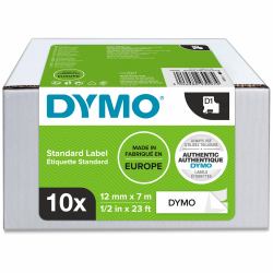 DYMO Authentic D1 Labels | Black Print on White | 12mm x 7m | Self-Adhesive Labels for LabelManager Label Printers | 10 Count (DYMO Value Pack Hvid SelvklÃ¦bende prin)