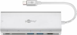 Goobay USB-C Multiport Adapter [HDMI 4k 30 Hz, USB, CR, RJ45, PD], Aluminium, Silver 