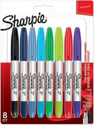 Sharpie 2065409 permanent marker Multicolour 8 pc[s] (Sharpie Permanent Markers Twin Tip Assorted Colours Pack of 8)
