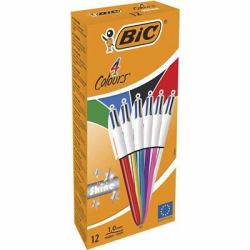BIC 4 Colours Shine Black, Blue, Green, Red Clip-on retractable ballpoint pen Medium 12 pc[s] (BIC 4 Colours Assorted Shine Ballpoint Pens Pack of 12)