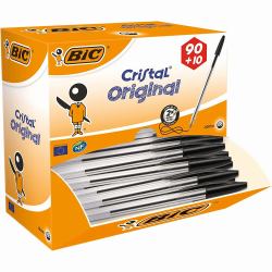 BIC Cristal Black Stick ballpoint pen Medium 100 pc[s] (BIC Cristal Black Medium Ballpoint Pen Pack of 100)