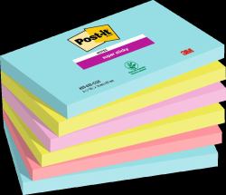 Post-It Pack of 6 Super Sticky Notes 76x127mm 90 Sheets Cosmic Colours