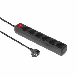 Microconnect GRU0065B socket-outlet Black (6-way Schuko Socket on/off - switch 5M Black With ON/OF - switch and child protection - Warranty: 300M)