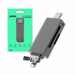 PREVO CR312 card reader USB Type-A/USB Type-C/Lightning Black (Prevo CR312 USB 2.0, USB Type-C and Lightning Connection, Card Reader, High-speed Memory Card Adapter Supports SD/Micro SD/TF/SDHC/SDX...