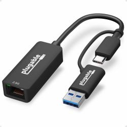 Plugable Technologies 2.5G USB C and USB to Ethernet Adapter, 2-in-1 Adapter Compatible with USB-C Thunderbolt 3 or USB 3.0, USB-C to RJ45 2.5 Gigabit LAN Ethernet, Compatible with Mac and Windows ...