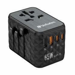 Verbatim UTA-05 65W GaN III Universal Travel Adapter with 2 x USB-C PD & QC 4+ & 2 x USB-A ports (Verbatim GaN III Univers. Travel Adapt. Welt-zu-Welt UTA-05 32120)