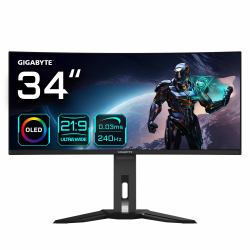 GIGABYTE MO34WQC2 34" OLED WQHD Curved Gaming Monitor - 3440 x 1440, 240Hz, 0.03ms, KVM, 250 cd/m...