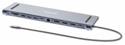 Manhattan USB-C Dock/Hub with Card Reader, Ports [x10]: Audio 3.5mm, DisplayPort, Ethernet, HDMI ...