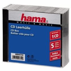 Hama CD Jewel Case Standard, Pack 5 C-shell case 1 discs Black, Transparent (STANDARD CD JEWEL CASE 5 PACK BLACK)