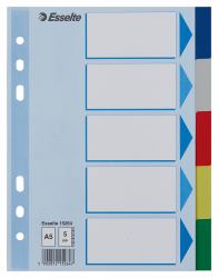 Esselte 15264 tab index Blank tab index Polypropylene [PP] Blue (Esselte faneblade PP A5 5-delt farvede)
