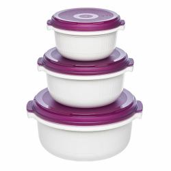 EMSA 508455 food storage container Round Set Blackberry, White 3 pc[s] (EMSA Micro Family Rund SÃ¦t Blackberry,)