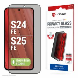 E.V.I. Privacy Screen Protector [10H] for Samsung Galaxy S25 FE/S24 FE, Eco Mounting Frame, Privacy Filter (DISPLEX PRIVACY GLASS FC - SAMSUNG GALAXY S25 FE)