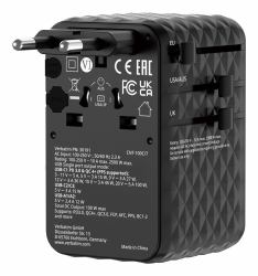 Verbatim Charge 'n' Travel 100W Universal Travel Adapter with retractable cable Black (Charge Â´nÂ´ Travel 100W - Universal Travel Adapter with - Retractable Cable Black - Warranty: 24M)