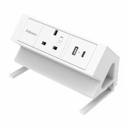 Fellowes Power Desk Socket with 1 Power Socket 1 USB-A & USB-C Ports White ([NEW] FELLOWES POWER DESK TYPE G - WHITE 100137171)