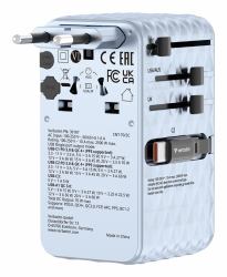 Verbatim Charge 'n' Travel 70W 2C retractable Universal Travel Adapter Blue (VERBATIM CHARGE 'N' TRAVEL 70W 2C RETRACTABLE UNIVERSAL TRAVEL ADAPTER BLUE)