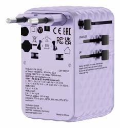Verbatim Charge 'n' Travel 100W Universal Travel Adapter with retractable cable Purple (Verbatim Charge'n'Travel Adapter 100W 1C retractable purple)