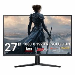 pixl PX27CC301B 27 Inch 240Hz HDR 10+ Full HD Curved Gaming Monitor 