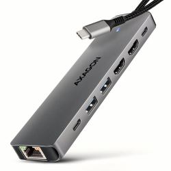 Axagon HMC-7HX2 USB 5Gbps hub, 2x USB-A, USB-C, 2x HDMI 4k/60Hz, RJ-45, PD 100W 