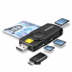 Axagon CRE-SMP2A USB Smart card & SD/microSD/SIM PocketReader smart card reader Indoor USB Type-A/USB Type-C Black (AXAGON Contact Smart Card Reader - Automated Teller Machine [ATM], Banking)