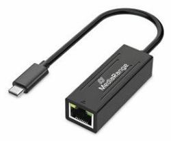 MediaRange USB Type-C Ethernet Adapter with RJ45 Port, 10/100/1000 Mbps, 20cm, Black 