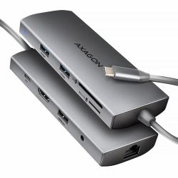 Axagon HMC-8HLSA, USB 5Gbps hub, 3x USB-A, HDMI 4k/60Hz, RJ-45, SD/microSD, audio, PD 100W 