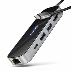 Axagon HMC-6GLN USB 5Gbps hub, 2x USB-A, USB-C, HDMI 4k/60Hz, RJ-45, PD 100W, USB-C cable 