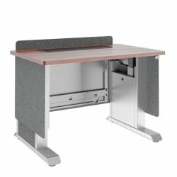 Middle Atlantic Products Forum™ Lectern, 42" Wide, Electrically Height Adjustable, Wilsonart® Biltmore Cherry, Magnesium Powdercoat, Charcoal Gray Felt with Power for France (FM LECTERN 4227 HTA...