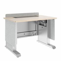 Middle Atlantic Products Forum™ Lectern, 42" Wide, Electrically Height Adjustable, Wilsonart® Kensington Maple, Magnesium Powdercoat, Silver Gray Felt with Schuko Power (FM LECTERN 4227 HTADJ E1...