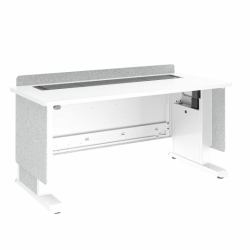 Middle Atlantic Products Forum™ Lectern, 60" Wide, Electrically Height Adjustable, Wilsonart® Designer White, White Powdercoat, Silver Gray Felt with Power for UK (FM LECTERN 6027 HTADJ D8 LW UK)