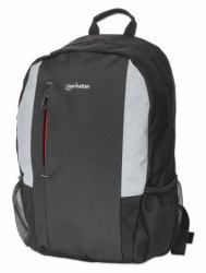 Manhattan York Backpack 16" Black/Grey, Padded Laptop Compartment, Large Front Pocket, Carry Handle, Two External Water Bottle Pockets (YORK BACKPACK 16IN BLACK - )