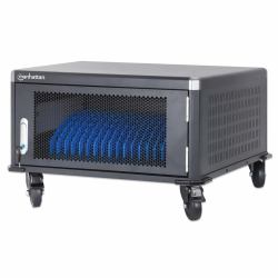 Manhattan Laptop Charging Cabinet Desktop via AC Adapter [EU] 20-bay, Install device's AC Adapter [power cables] into unit, Suitable for ALL laptops [to 16"], iPads, MacBooks, Chromebooks, other po...