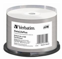Verbatim DataLifePlus 4.7 GB DVD-R 50 pc[s] (DVD-R AZO 4.7GB 16X DL+ WHITE - WIDE THERMAL PRINTABLE - SURFACE NO-ID [50 PACK] DataLifePlus, DVD-R, Spindle, 50 pc[s], 4.7 GB - Warranty: 24M)