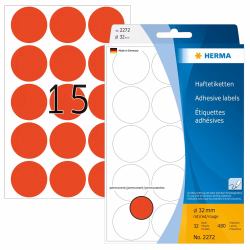 HERMA Multi-purpose labels/colour dots Ø 32 mm round red paper matt hand inscription 480 pcs. (HERMA - runde etiketter - 480 etikette)