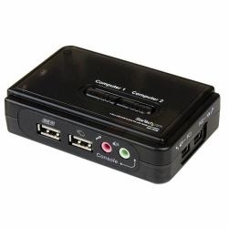 StarTech.com 2 Port Black USB KVM Switch Kit with Audio and Cables 