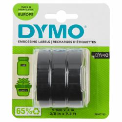 DYMO Authentic Embossing Label Tape | 9 mm x 3 m rolls | White Print on Black | Self-Adhesive | f...