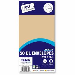 Tallon Just Stationery DL Peel & Seal Manila Envelopes [Pack of 50] 4675-Manila 