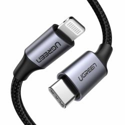 Ugreen 60759 mobile phone cable Black, Silver 1 m USB C Lightning 